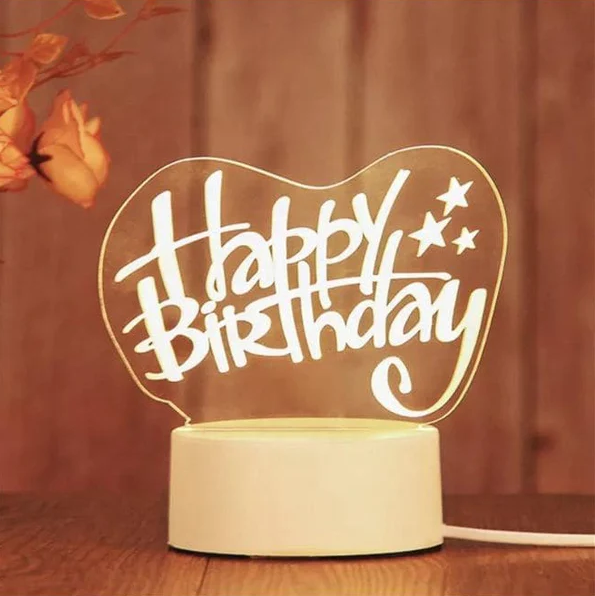 Happy Birthday Creative Table Desk Warm White Acrylic Light