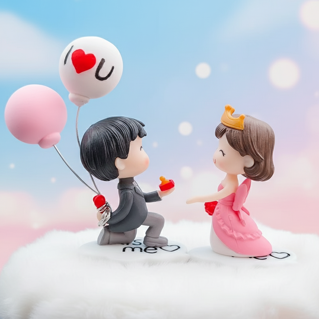 Cute Couple with Balloons Romantic Gift & Home Decorative Showpiece